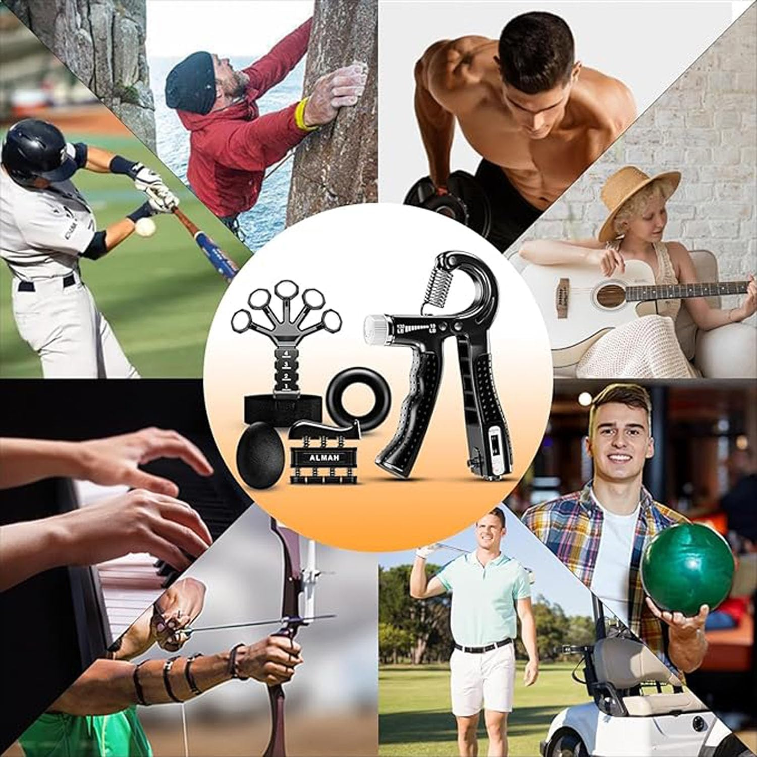 Shengsenfu Adjustable Hand Grip Strengthener Kit 7Piece Grip Strength Trainer Set Forearm Training Finger Flexibility Stress Relief Includes Finger Exerciser Stretcher Grip Ring Stress Ball Carry Bag image number 3