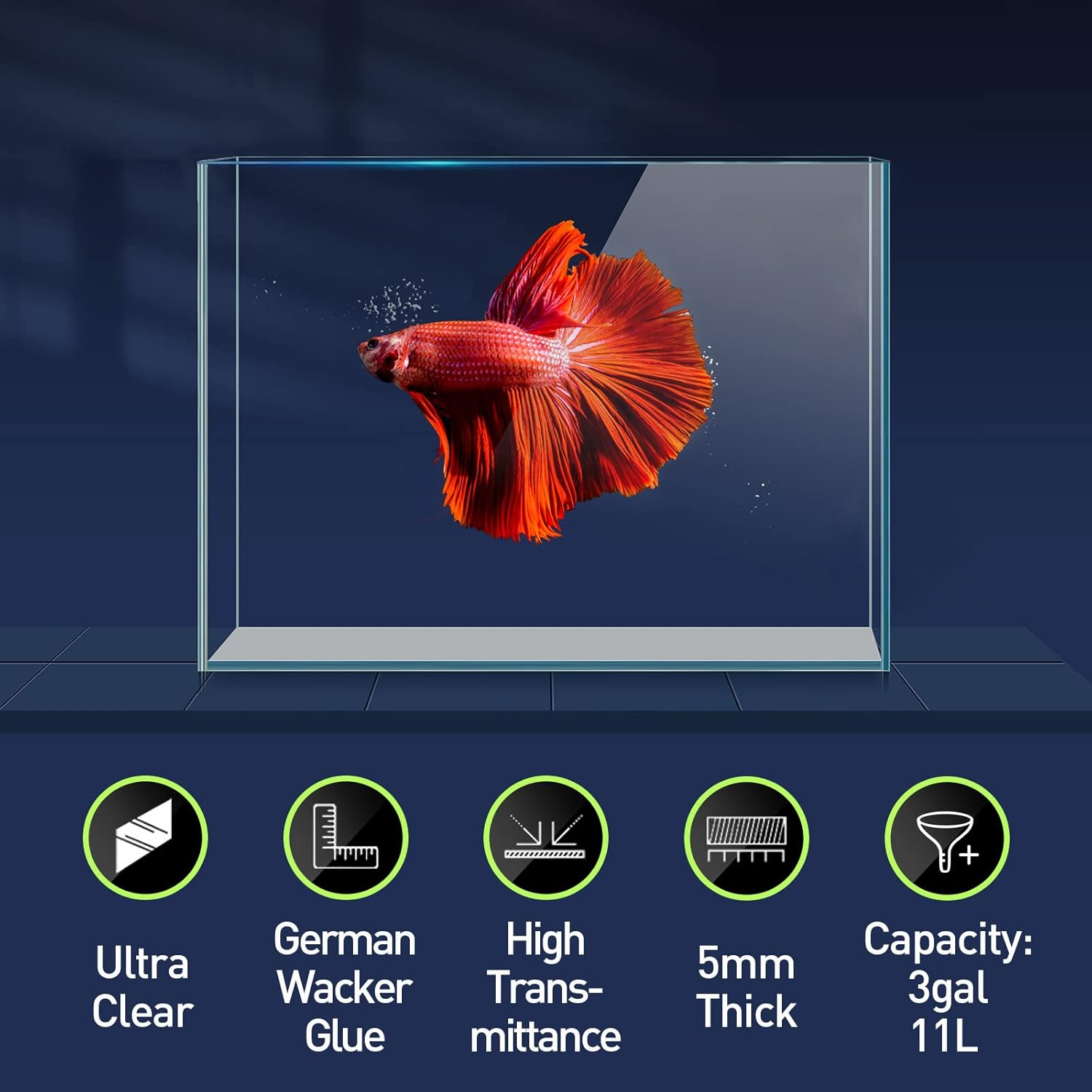 3 Gallon Ultra Clear Glass Fish Tank, Rimless Low Iron Aquarium for Betta/Nano/Goldfish/Snail/Shrimp, Small Fish Tank with Fish Net & Cleaning Tools image number 4