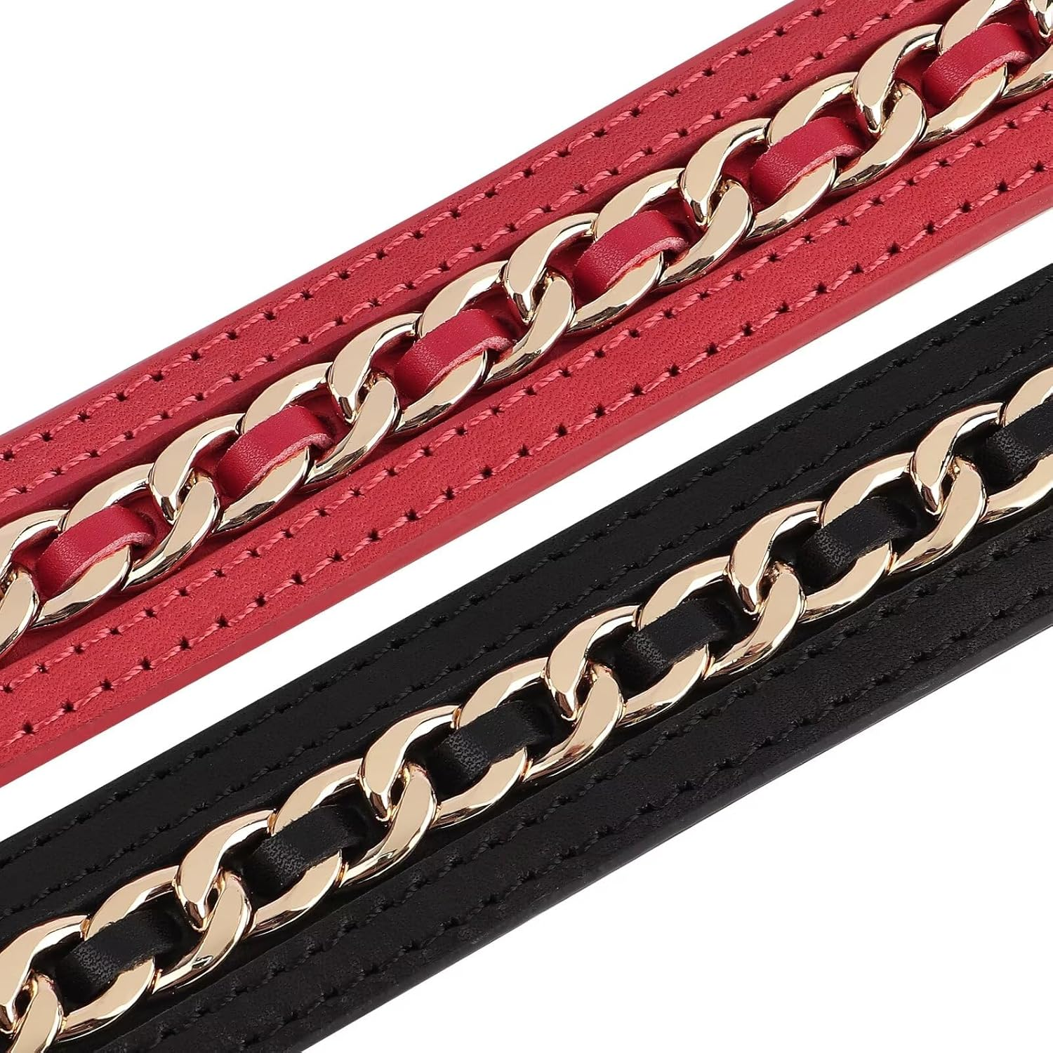 Didog Genuine Leather Dog Collar, Braided Dog Collar Leather Stylish Durable Metal Chain Dog Collar for Medium Large Dogs, Red, M image number 3