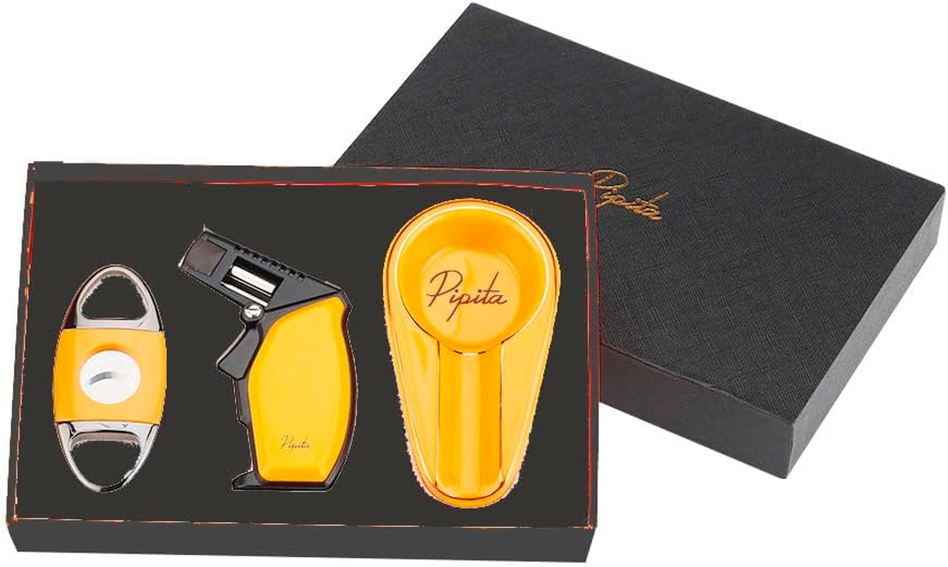 PIPITA Torch Lighter and Cigar Cutter Ashtray Set,Refillable Windproof Single Jet Gas Lighter & Blade Cigar Guillotine & Ceramics Ashtray with Gift Box (Without Gas) image number 6