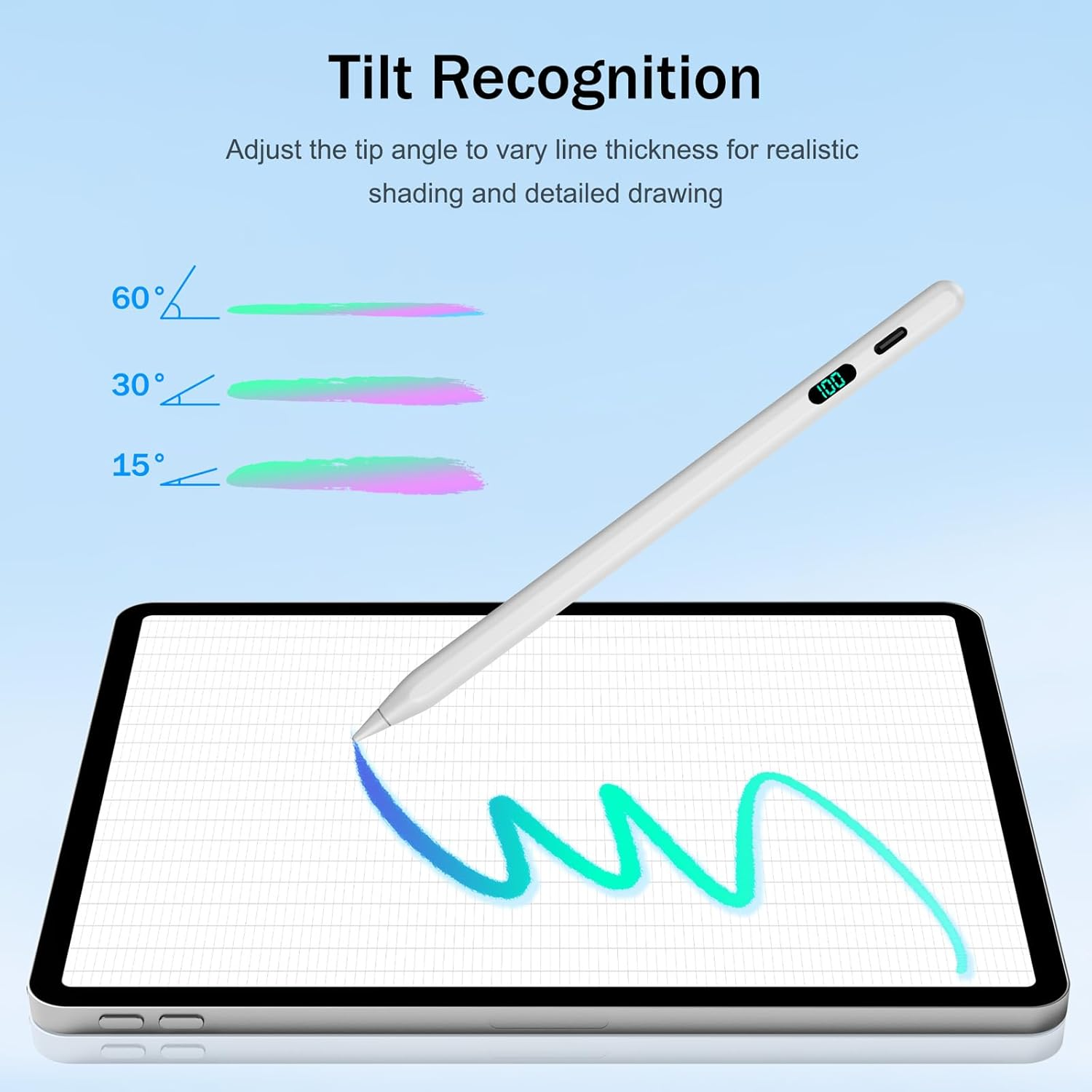 Stylus Pen for Ipad 2025-2018 with LED Power Display, Pencil for Ipad 11Th A16/10/9/8/7/6Th, Air 11/13 M2/M3,Pro 11/13 M4,Pro 12.9",Air 5/4/3, Mini 7 A17 Pro/6/5, Fast Charge,Pixel Precision image number 3