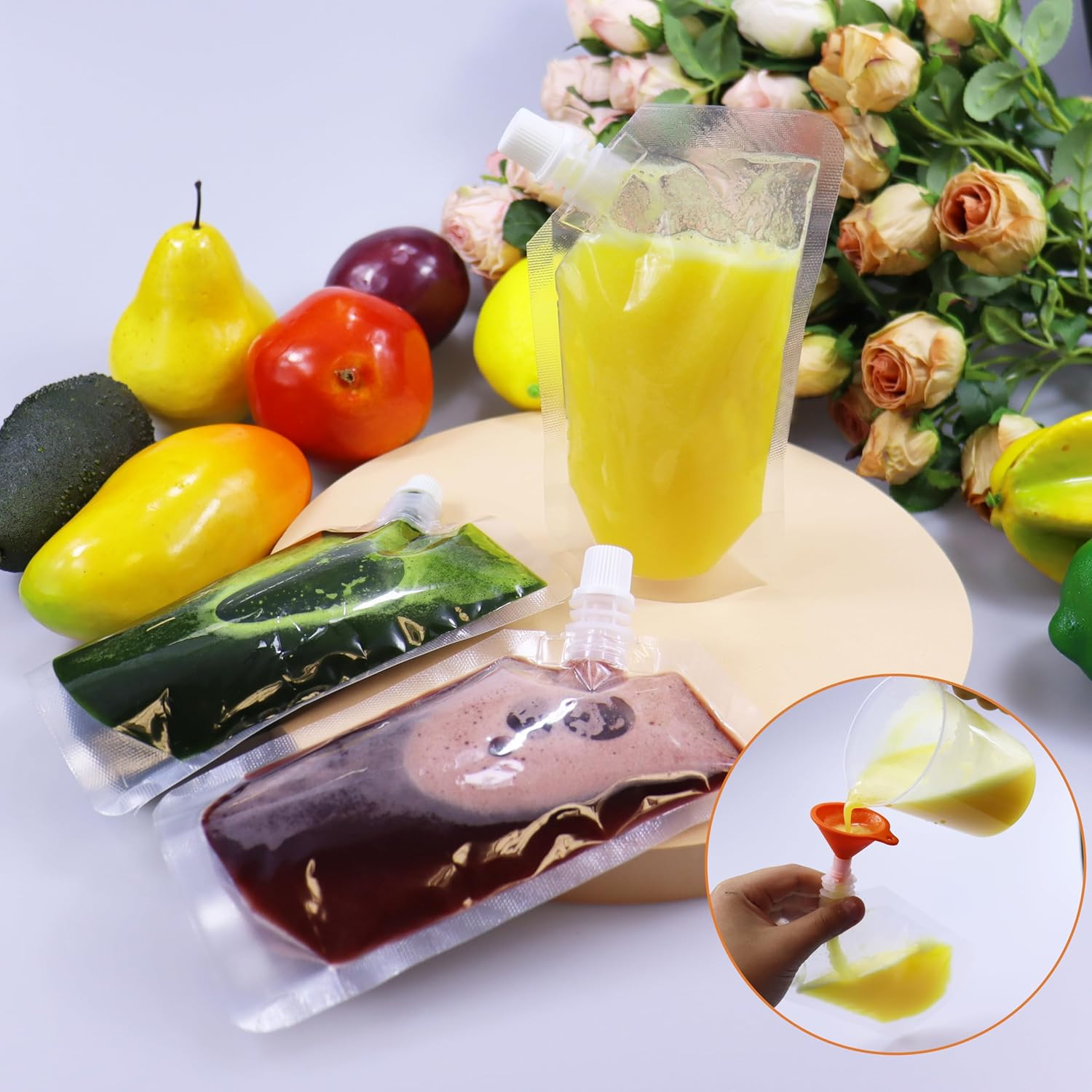 20Pack Clear Drink Pouches 420Ml with Caps and Funnel for Festivals,Leak Proof Alcohol Juice Liquid Pouches Bags, Beverage Bags, Plastic Hip Flask for Parties, Picnic, Travel, Sports image number 3