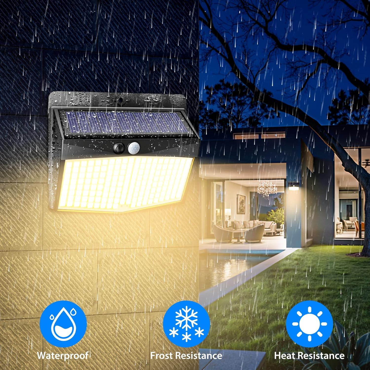 Peasur Warm White Solar Lights for Outdoor Use with Motion Sensor, 138 LED Spotlight with Motion Sensor, Outdoor, 3 Modes, IP65 Waterproof Motion Sensor, Outdoor Solar for Garden image number 3