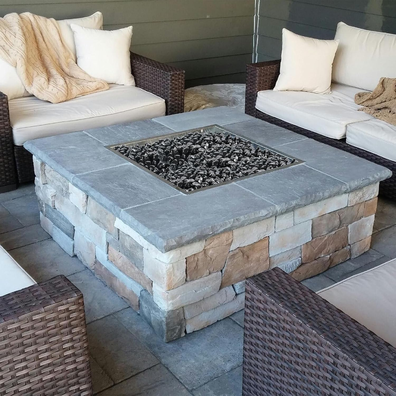 Gassaf Diamonds Fire Glass for Gas or Propane Fire Pit Fireplace & Landscaping 10-Pound 1 Inch (Onyx Black Luster) image number 2