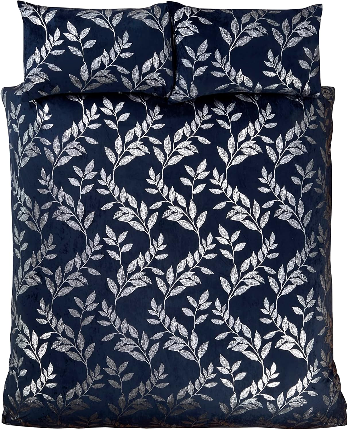Rapport Home Navy Blue Bedding Set Elegant Floral Foil Printed Duvet Cover Set Super King Crushed Velvet Quilt Cover Set (260 X 220 Cm) image number 3