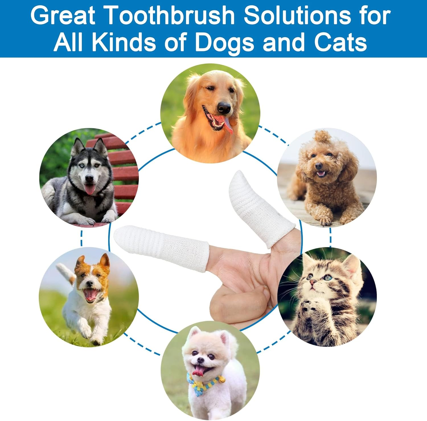 Pack of 6 Pet Finger Toothbrush, Dog Toothbrush, Reusable, Finger Cots Dog Dental Care Made of Knitted Fabric, Anti-Plaque Finger Dog, Efficient and Clean Pet Toothbrush