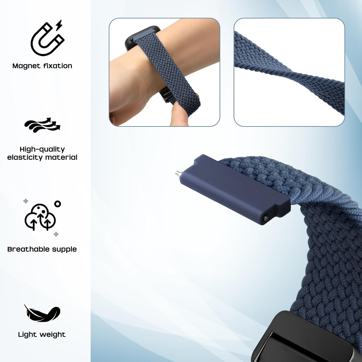 CHANRASI 22 Mm Braided Bracelet Compatible with Xiaomi Redmi Watch 5 Active/5 Lite, Elastic Nylon Bracelets with Magnetic Closure for Xiaomi Redmi Watch 5 Active/5 Lite, Black - Starlight image number 7