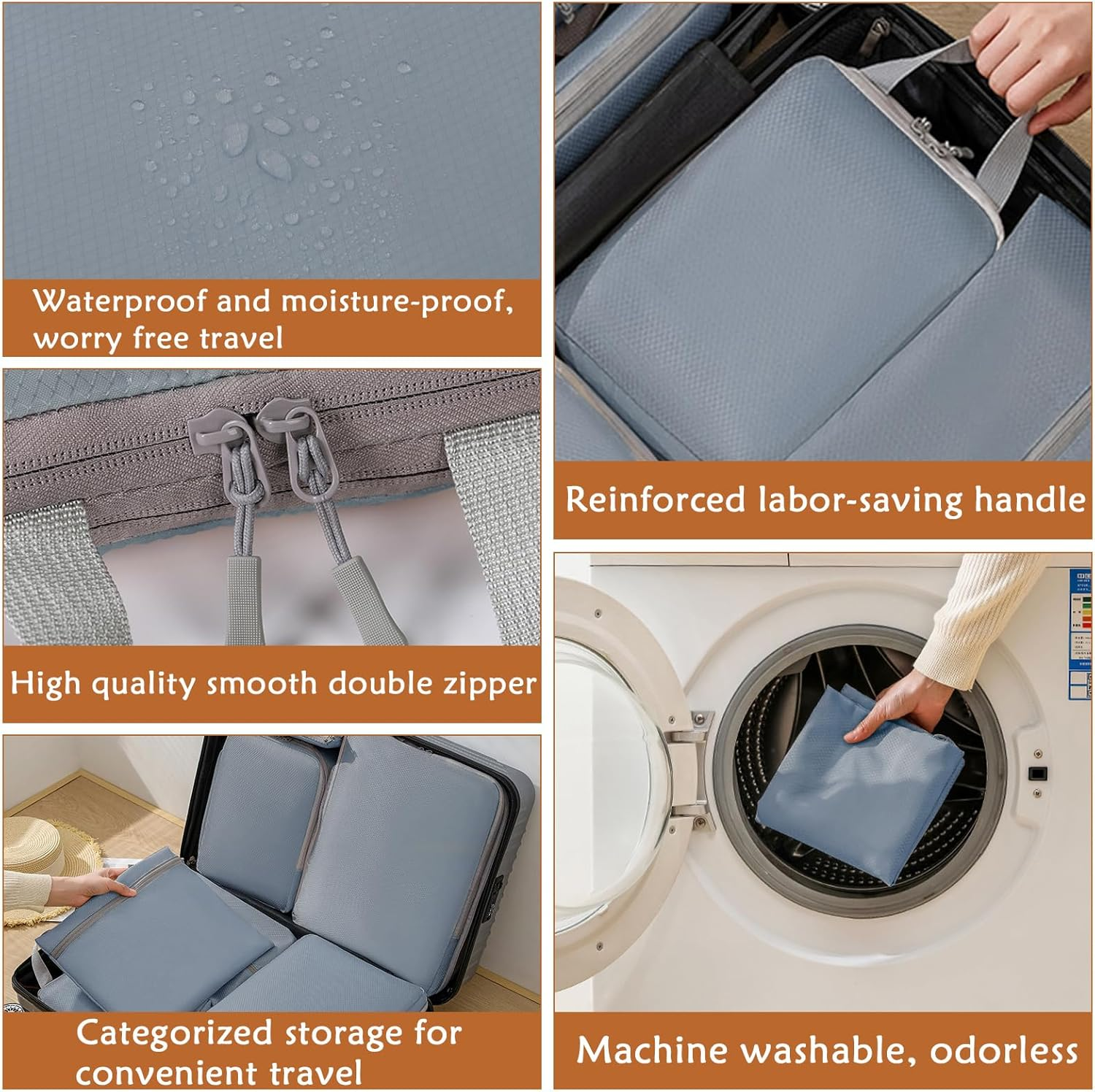 7Pcs Compression Packing Cubes Set, Expandable Travel Organizers for Carry on Luggage,Waterproof Travel Packing Accessories Compression Bags,Travel Packing Cubes Organisers for Suitcases image number 2