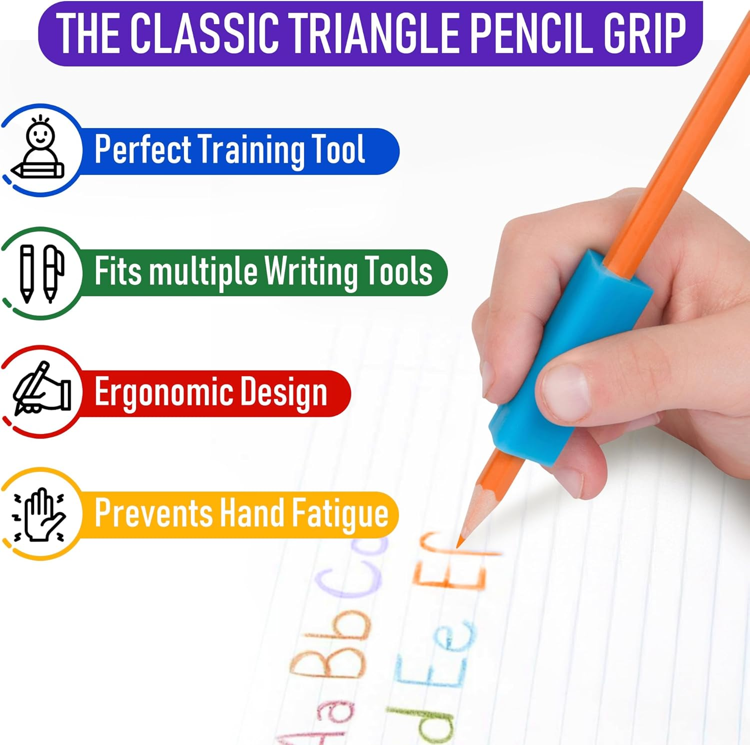 Pencil Grip the Classics Triangle Grip Ergonomic Writing Aid, for Right or Left Handed Users, Assorted Colors, Pack of 200 (TPG-162) image number 3
