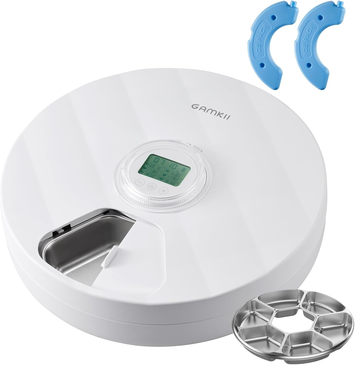 GAMKII Automatic Cat Wet Food Feeder 6 Meals, Battery Power Auto Pet Wet Food Dispenser with Timer, Memory Function for Cats Small Dogs-First Meal with Cover (Stainless Steel Food Tray) image number 5