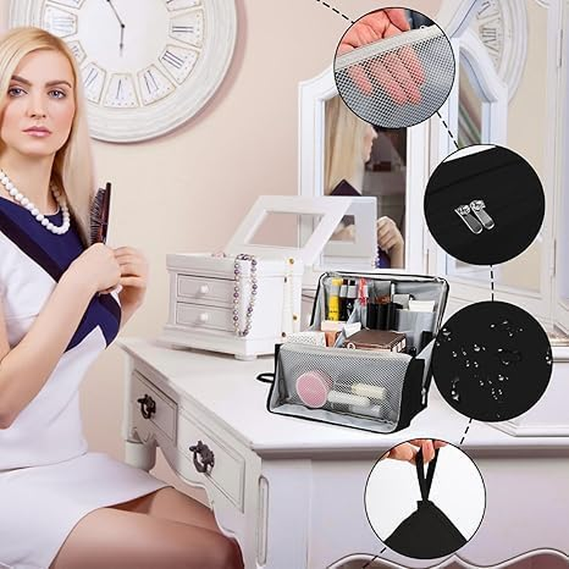 Leanockesa Standing Makeup Bag &ndash; Portable, Large Capacity, Makeup Bag with Compartments, Multi,Travel Makeup Organizer (Blue) - Blue image number 4