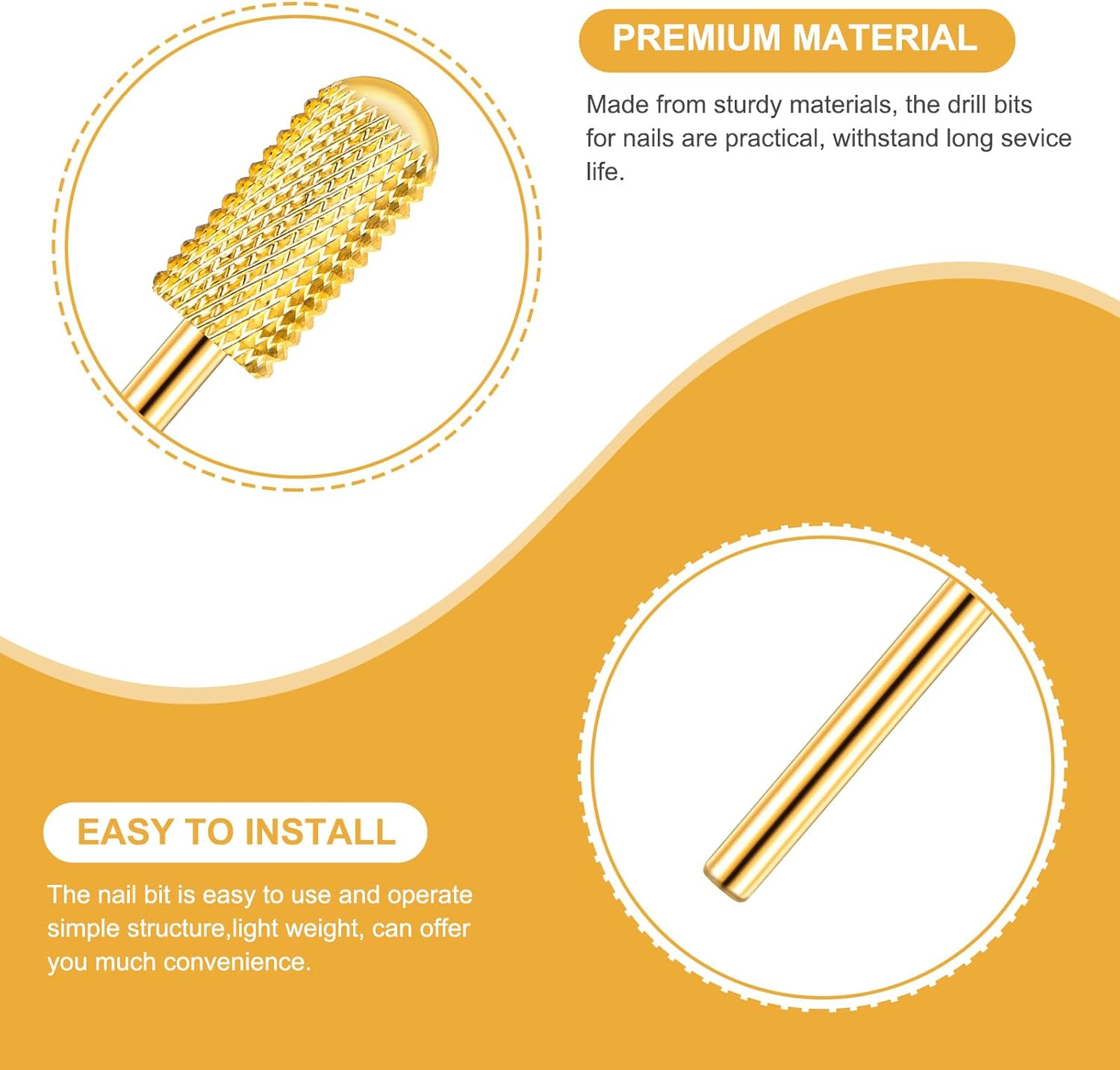 Nail Drill Bits Cuticle 3Pcs Gold Safety Bits for Nail Drill Tapered Barrel Carbide Nail Drill Bits 3 Sizes Nail Drill Bits Set for Electric Drill Manicure Pedicure Cuticle(Xc & M & XF) image number 6