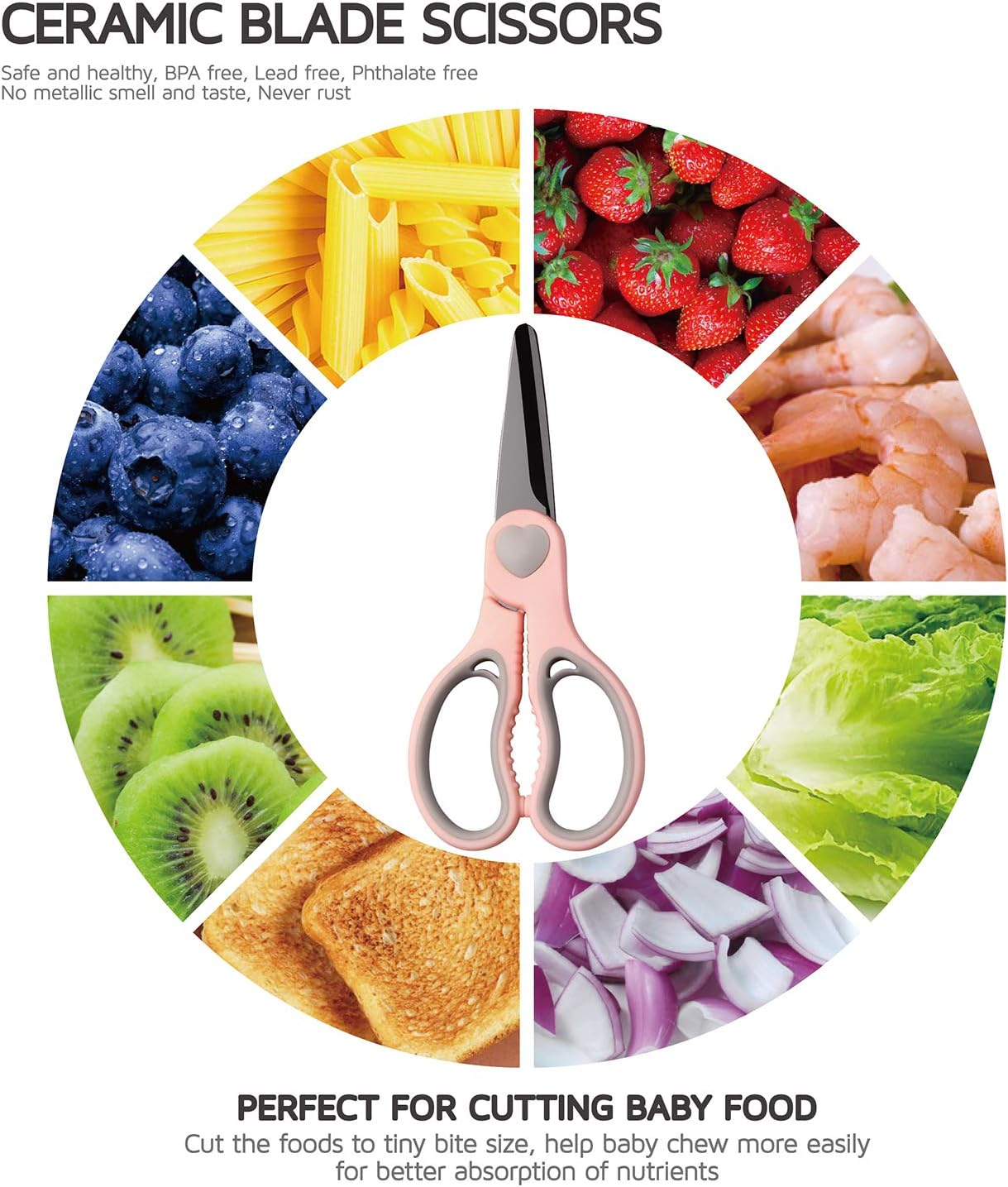 Ceramic Scissors for Baby Food by WELLSTAR, Black Blade Safety Healthy BPA Free Portable Toddler Shears with Protective Cover and Travel Case, 2 Pack image number 5