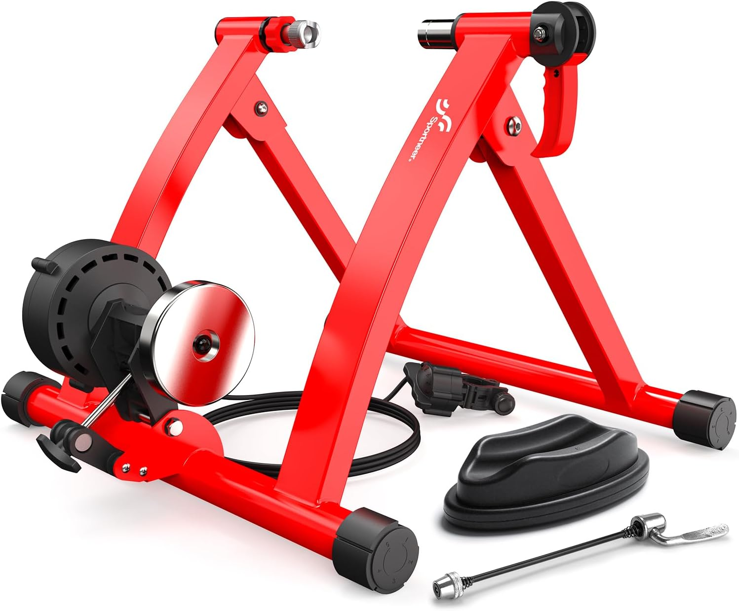 Sportneer Bike Trainer: Magnetic Stationary Bicycle Trainers for 26-28" & 700C Wheels - Adjustable 6 Level Bike Trainer Stand for Indoor Riding with Quick Release Lever & Front Wheel Riser Block