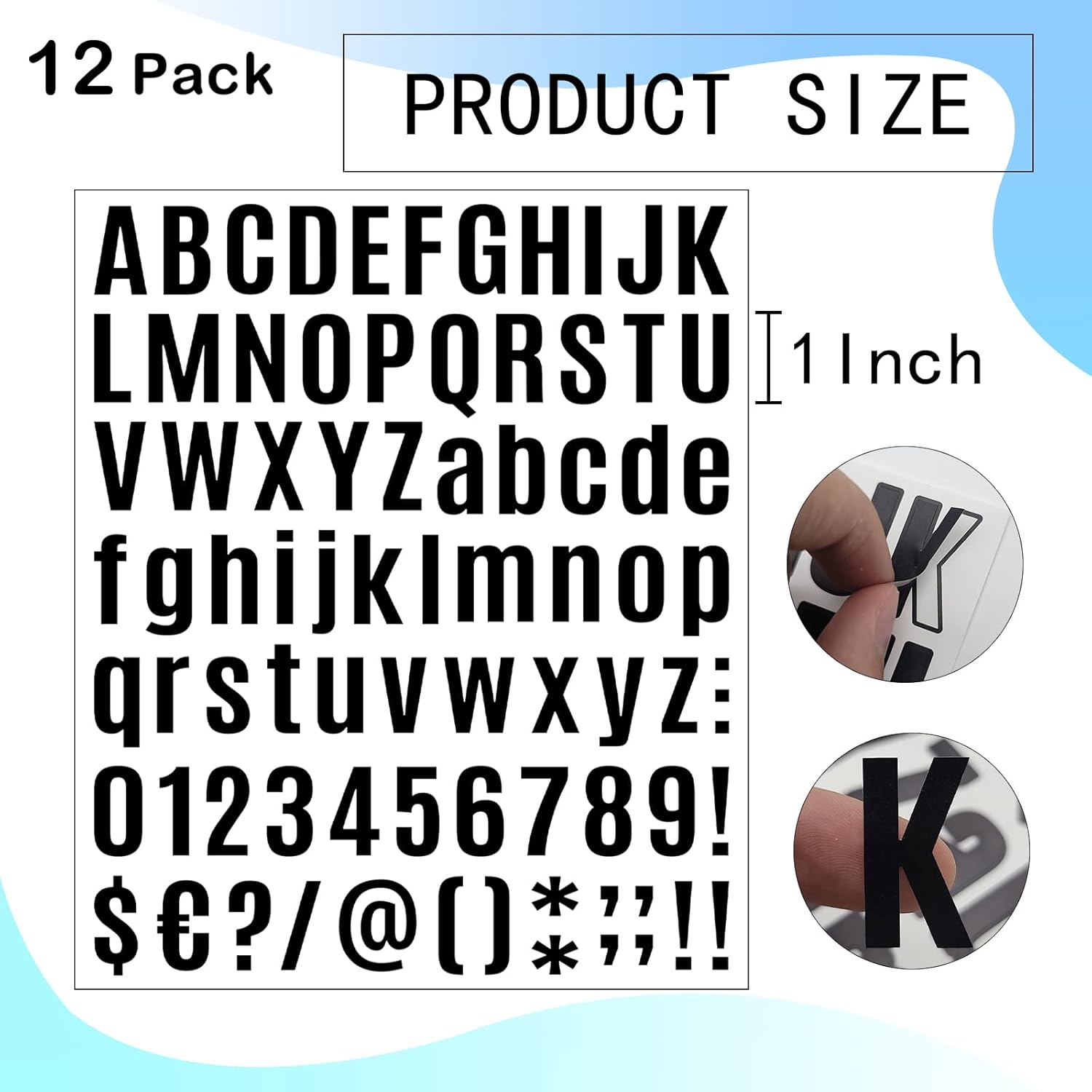 12 Sheet Letter Stickers, Self Adhesive Alphabet Stickers, Colorful Vinyl Letter Stickers for Arts Crafts Outdoor Sign Poster Windows Doors Mailboxes Car Truck (1 Inch, Cartoon)