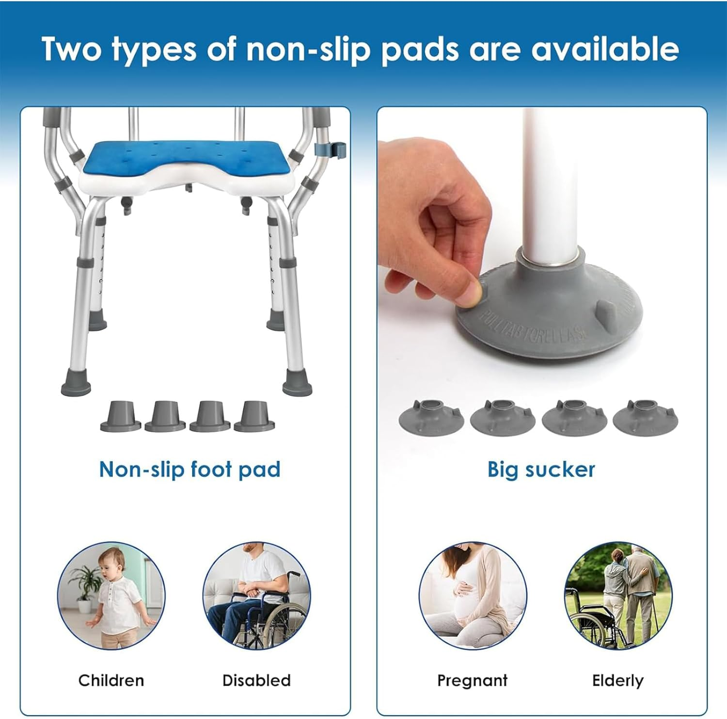 Homodoskey Shower Chair with Arms and Back Heavy Duty 330Lbs, Shower Chair for inside Shower, Shower Seat for inside Shower Bathroom Chair with Cutout Seat & Cold-Proof Pads, Tools-Free Assembly image number 4