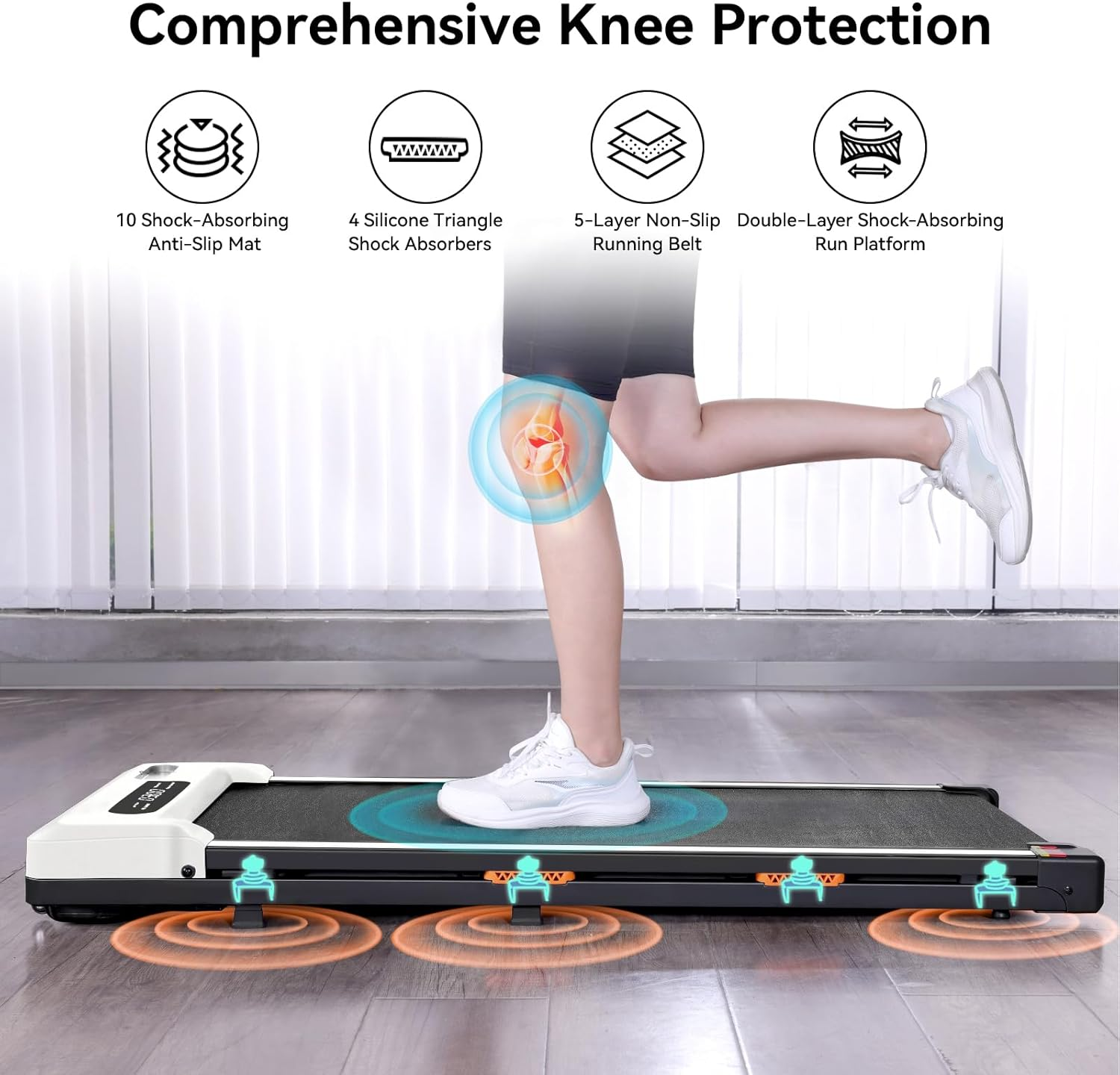 AIRHOT Walking Pad Treadmill, 2 in 1 for Walking and Jogging, Portable under Desk Tradmill with Remote Control Lanyard & Incline for Home/Office, 2.5HP Low-Noise Desk Treadmil in LED Display - White image number 5