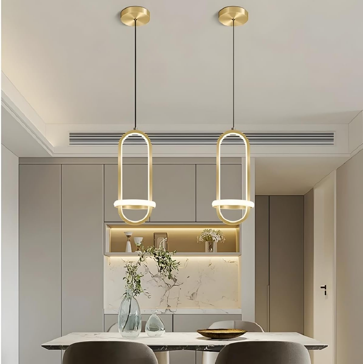 Modern Minimalist LED Pendant Light Chandelier Led 21W Hanging Linear Tube Light Gold Bedside Lamps for Bedroom Restaurant Living Room Kitchen Island Hanging Ceiling Lamp (Gold) image number 1
