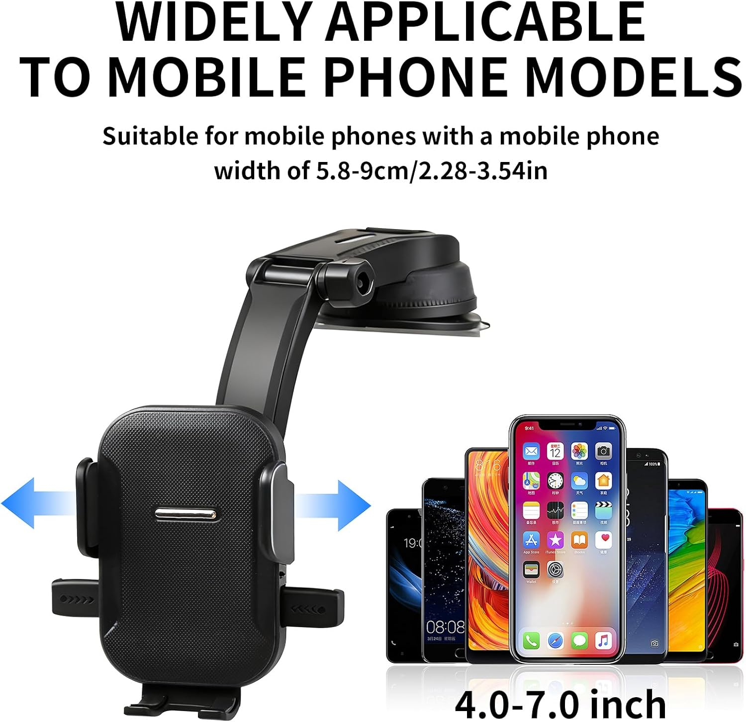 Car Phone Holder with Textured Surface, Stretch - Adjustable Arm, PC + ABS Material, Strong Suction Mount 360&deg; Rotation for Dashboard/Windshield, Compatible with 4.5" - 7" Smartphones (Black) image number 6