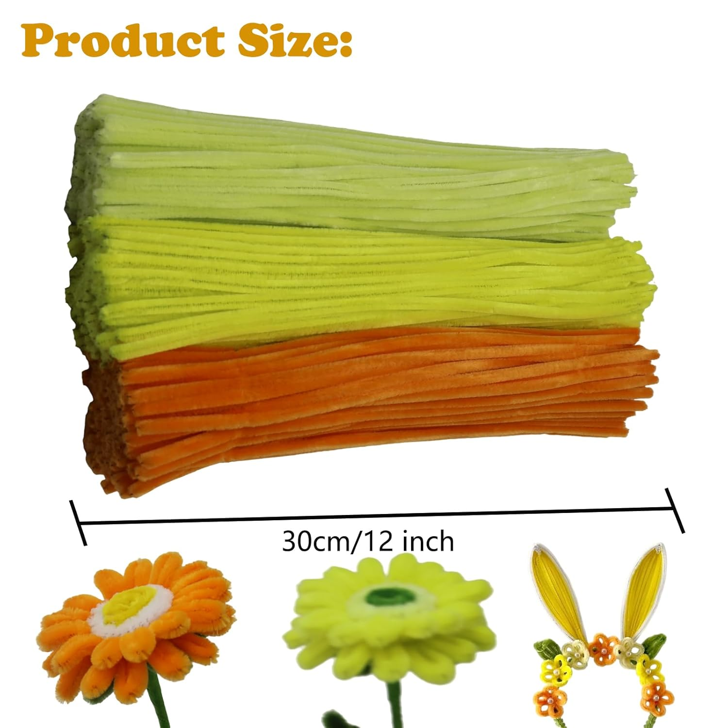 300 Pieces Shades of Yellow Pipe Cleaner Craft Set 3 Assorted Colors,Thick Fuzzy Chenille Stem Pipe Cleaners for DIY Craft Flower Projects Holiday Decorations - Blue Series image number 6