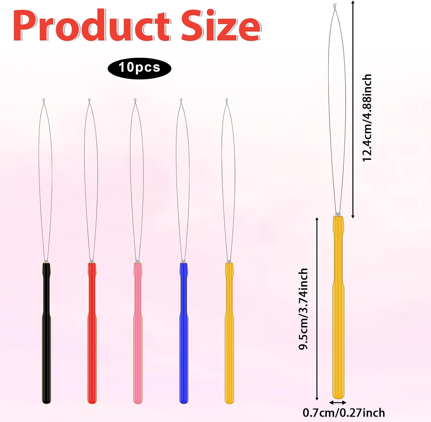 10 Pieces Hair Extension Loop Needles Plastic Handle Hair Extension Tools Hair Bead Threader Loop Threader for Hair or Feather Extensions image number 3