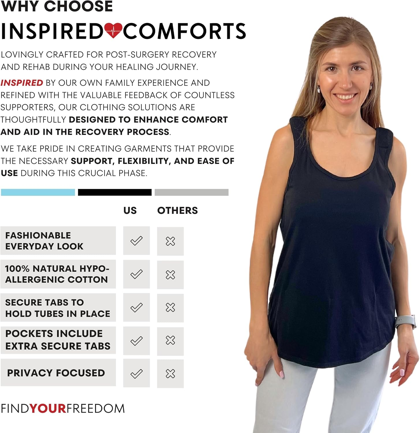 Inspired Comforts Mastectomy Recovery Tank Top with Drain Pocket & Snap-Access image number 2