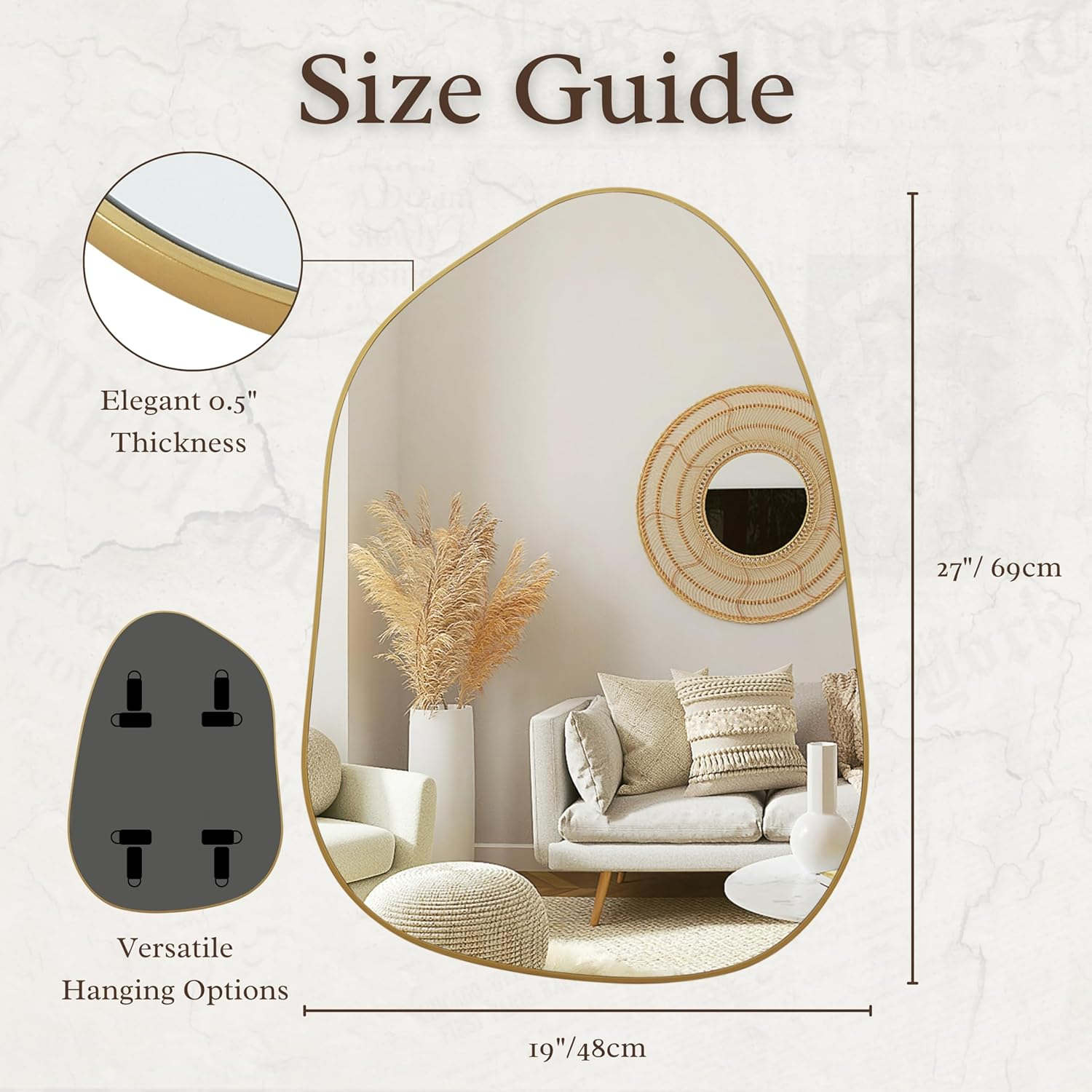 PERFNIQUE Irregular Wall Mirror Asymmetrical Mirror, 27''X19'' Gold Mirror for Bathroom Bedroom Living Room Entryway, Decorative Modern Wall Decor, Wall Mounted Mirror (Gold, 27''X19'') image number 5