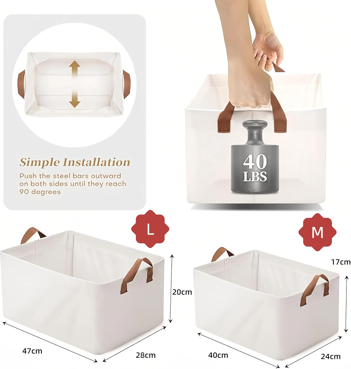 Sawjay Storage Bins for Shelves 47*28*20Cm, 3-Pack Storage Baskets for Closet, Large Linen Organizers and Storage Bins for Bedroom, Collapsible Baskets and Bins with Handles, Beige image number 1