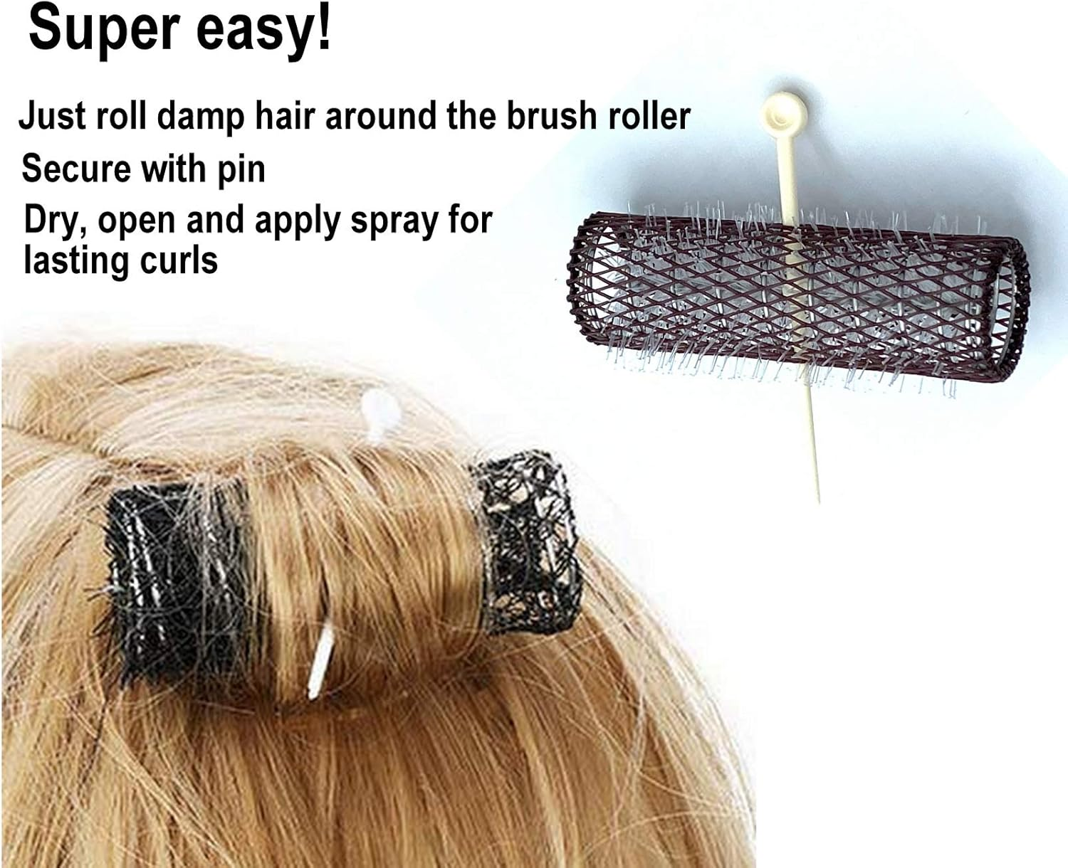ALAZCO 14 Pc Vintage Style Hair Roller Medium BRUSH ROLLERS & PINS Mesh Hair Curlers with Bristles 2.5"X 3/4", with Flexible Locking Pins image number 1