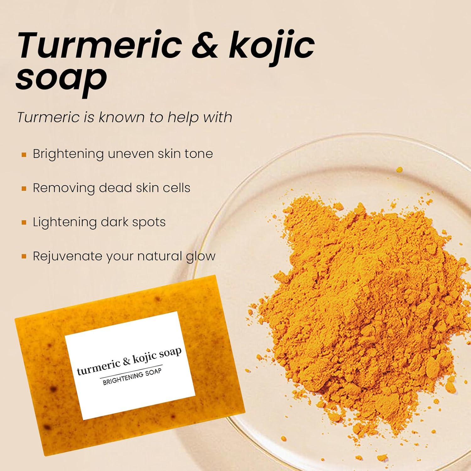 Turmeric Kojic Acid Cleansing Soap, Turmeric Soap Bar for Face and Body (2 Pcs)