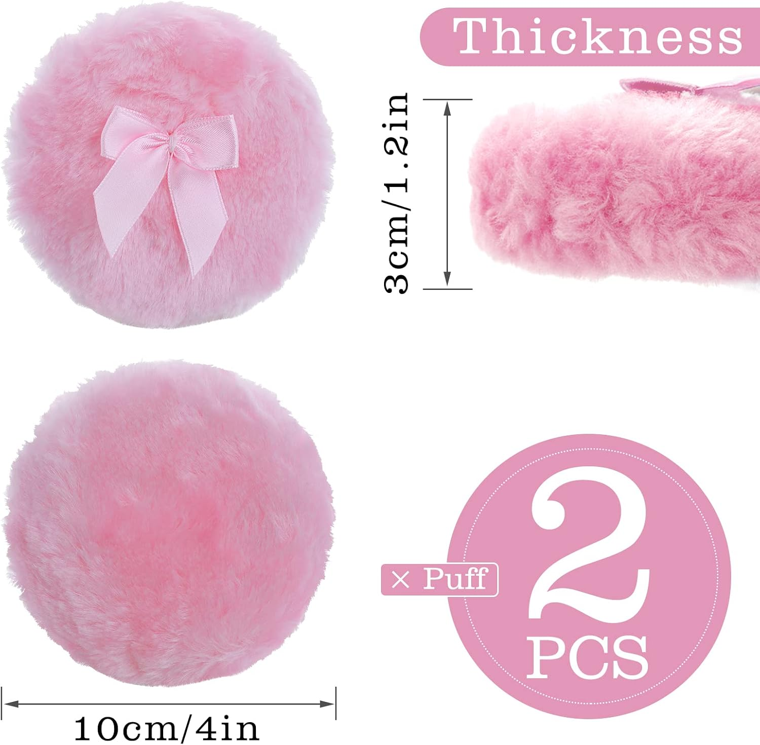 Sibba round Bow Powder Puff 10 Cm Ultra Soft Washable Reusable Large Velour Face Body Loose Wet and Dry image number 3