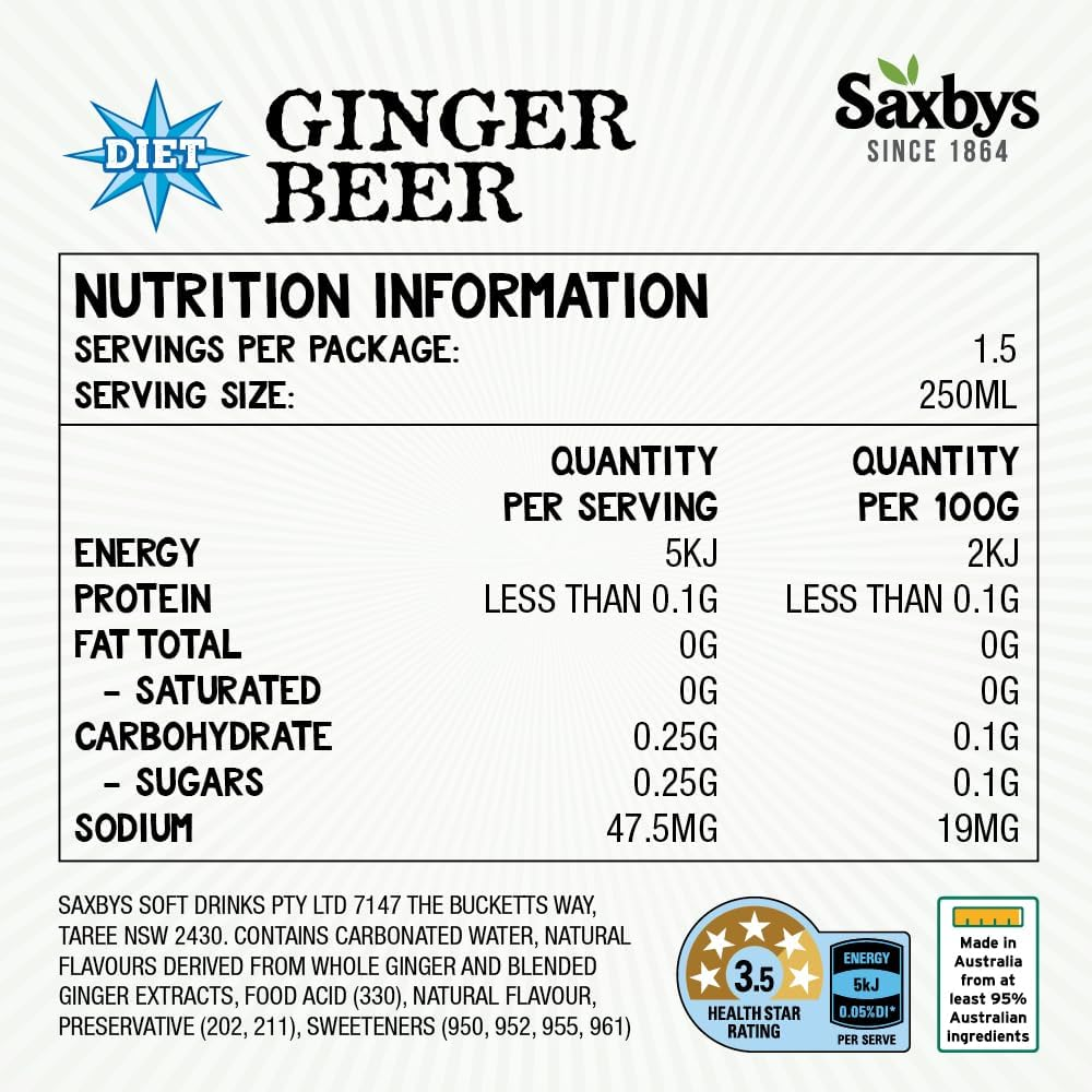Saxby'S Diet Ginger Beer 8 Pack 375Ml image number 2
