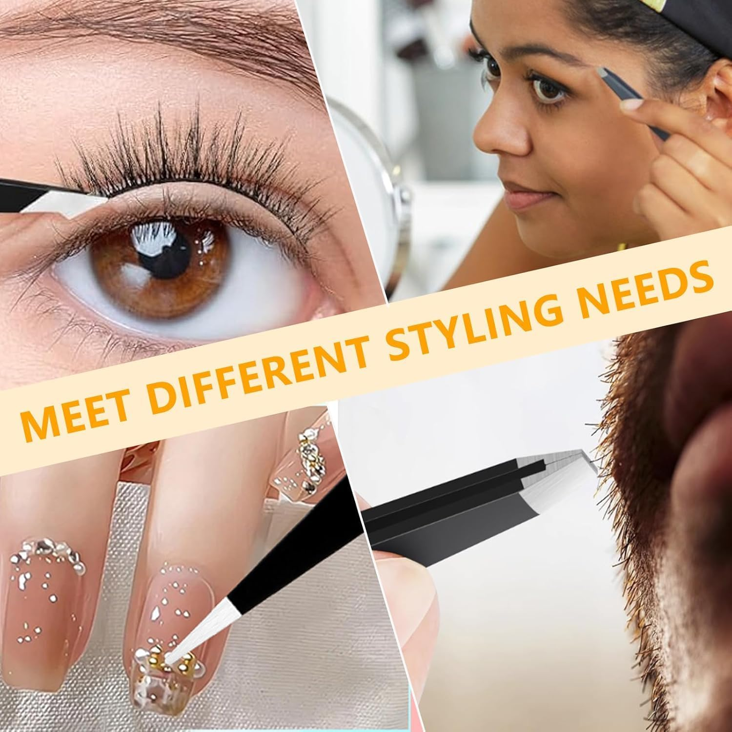 Professional Precision Tweezer Set 4 Types (Pointed, Hooked, Slanted, Straight), Stainless Steel Eyebrow Tweezers with Sharp Tight Bite, Eyelash Tweezers for False Eyelashes Fine Hair Removal (8PCS) image number 3