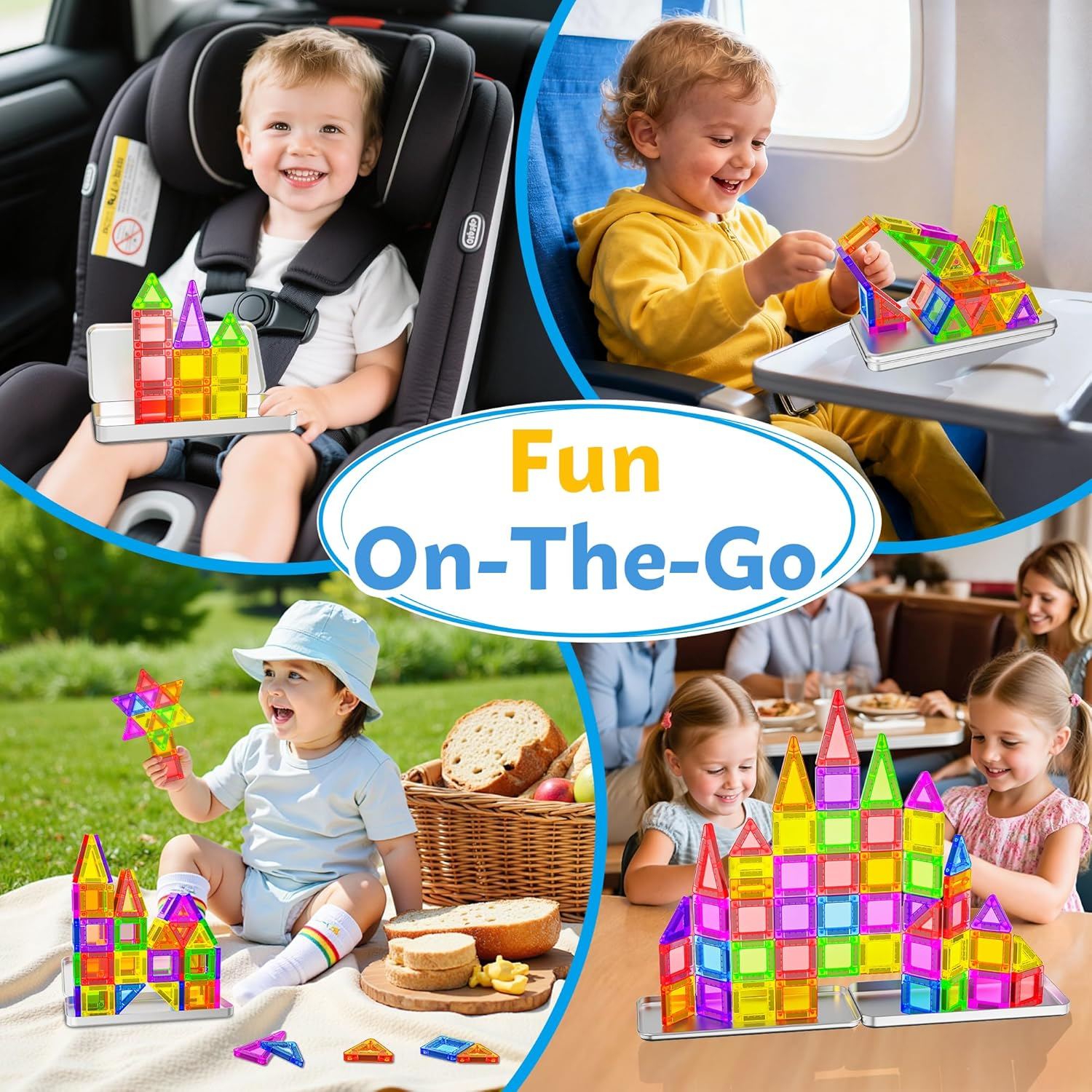41PCS Travel Magnetic Tiles for Kids Ages 3-5 4-8 with Iron Box Magnet Mini Building Block Kids Plane Toys for 3 4 5 6 7+Year Old Boy Girl Toddler Preschool STEM Construction Christmas Birthday Gifts
