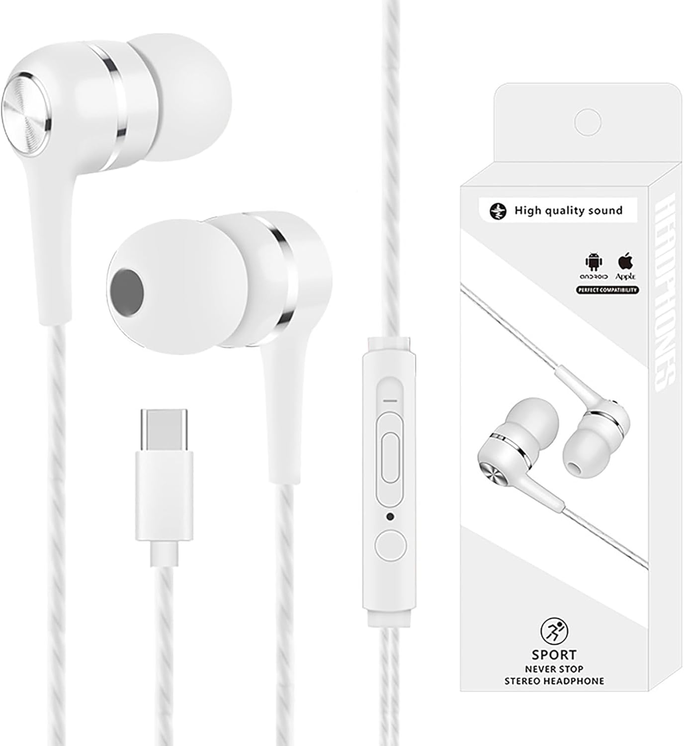 Liuchanghe Wired Headphones In-Ear Earphones Earbuds with Microphone and Volume Control for Phone Android Smartphone Laptop MP3 Players (White) image number 6