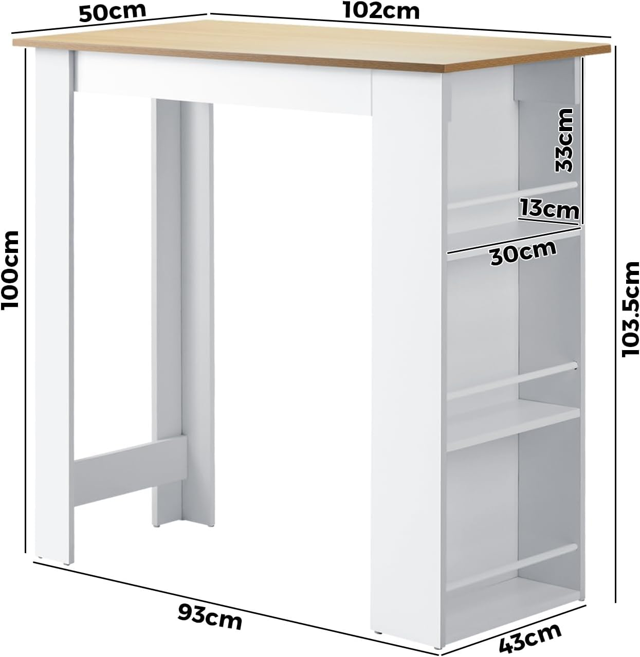 Oikiture Dining Table Wooden Bar Table with Storage 102 X 50 X 103.5Cm image number 6