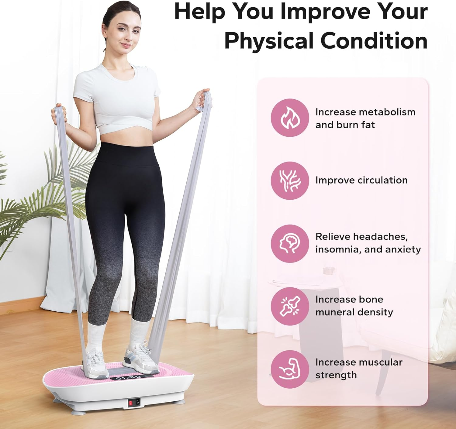 MERACH Vibration Plate Exercise Machine,Whole Body Workout Power Vibrate Fitness Platform Vibration Plate for Lymphatic Drainage,Motor Speed Control , Weight Loss & Shaping (Pink) image number 5