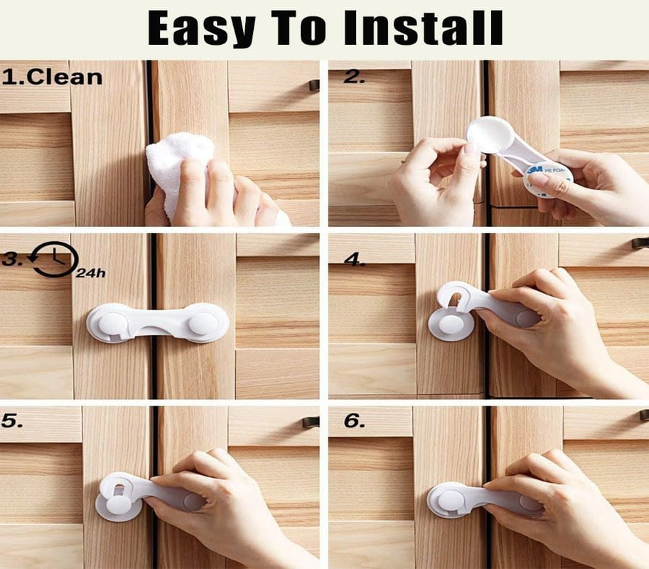 WADY 14 Pack Cabinet Locks for Babies, Child Proof Cabinet Locks, Child Safety Locks Drawer Locks Baby Proofing Baby Cabinet Safety Latches Kitchen System with Strong Adhesive Tape (White) image number 3