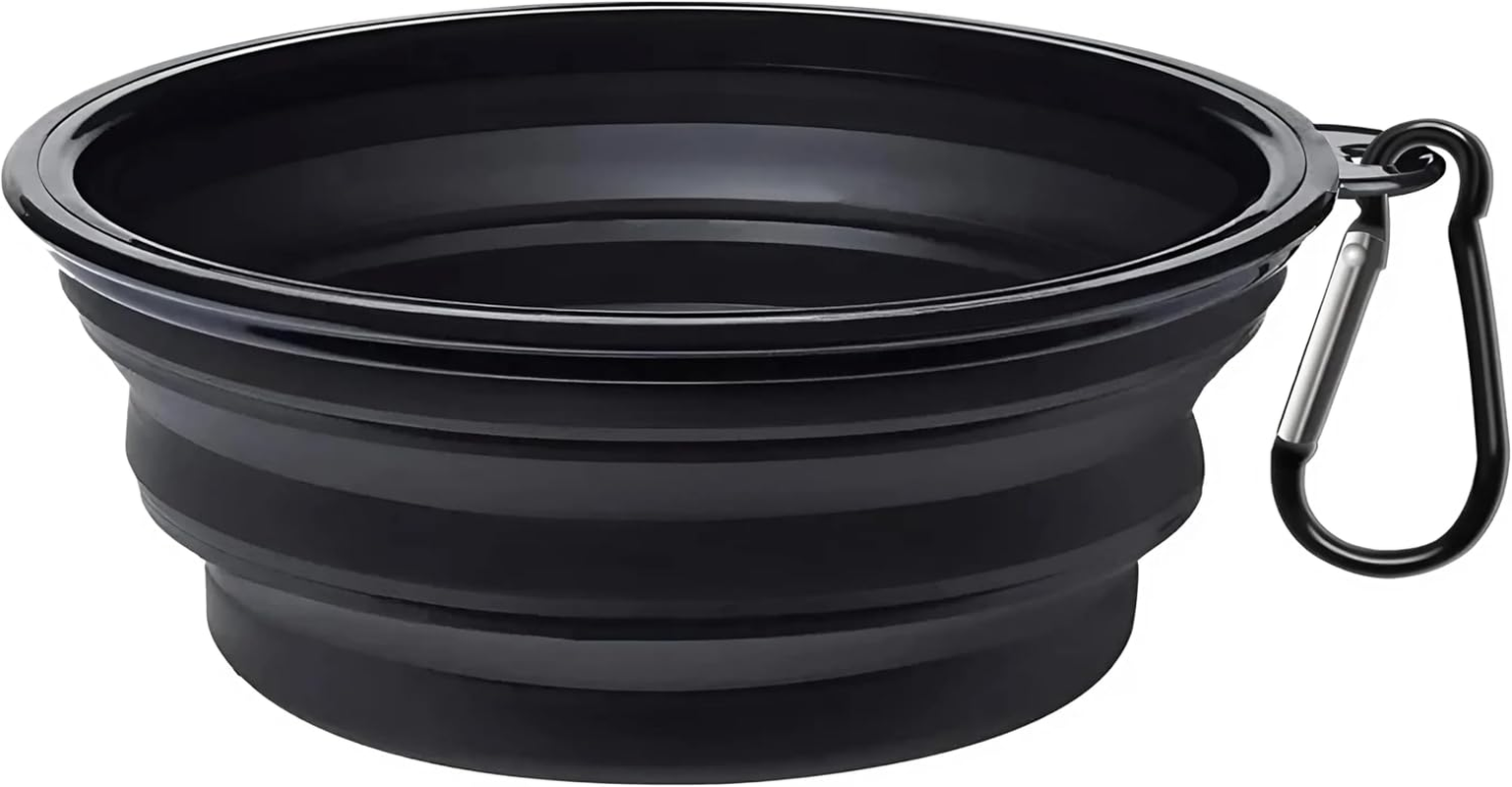Portable Silicone Pet Bowl, Foldable Expandable Water Feeding Travel Bowl Cup Dish for Pet Dog Cat Food Water Feeder for Travel Camping or Out Door Portable Cup Dish (Black)