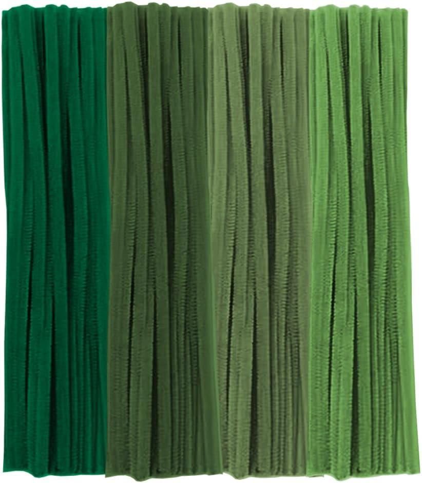 Green Pipe Cleaners, 100 Pieces Chenille Stems Craft, 12 Inch Long Fluffy Pipe Cleaners for Creative DIY Art Craft Projects, Home Decoration Supplies (6 Mm X 30 Cm, Green Series-4 Colors)