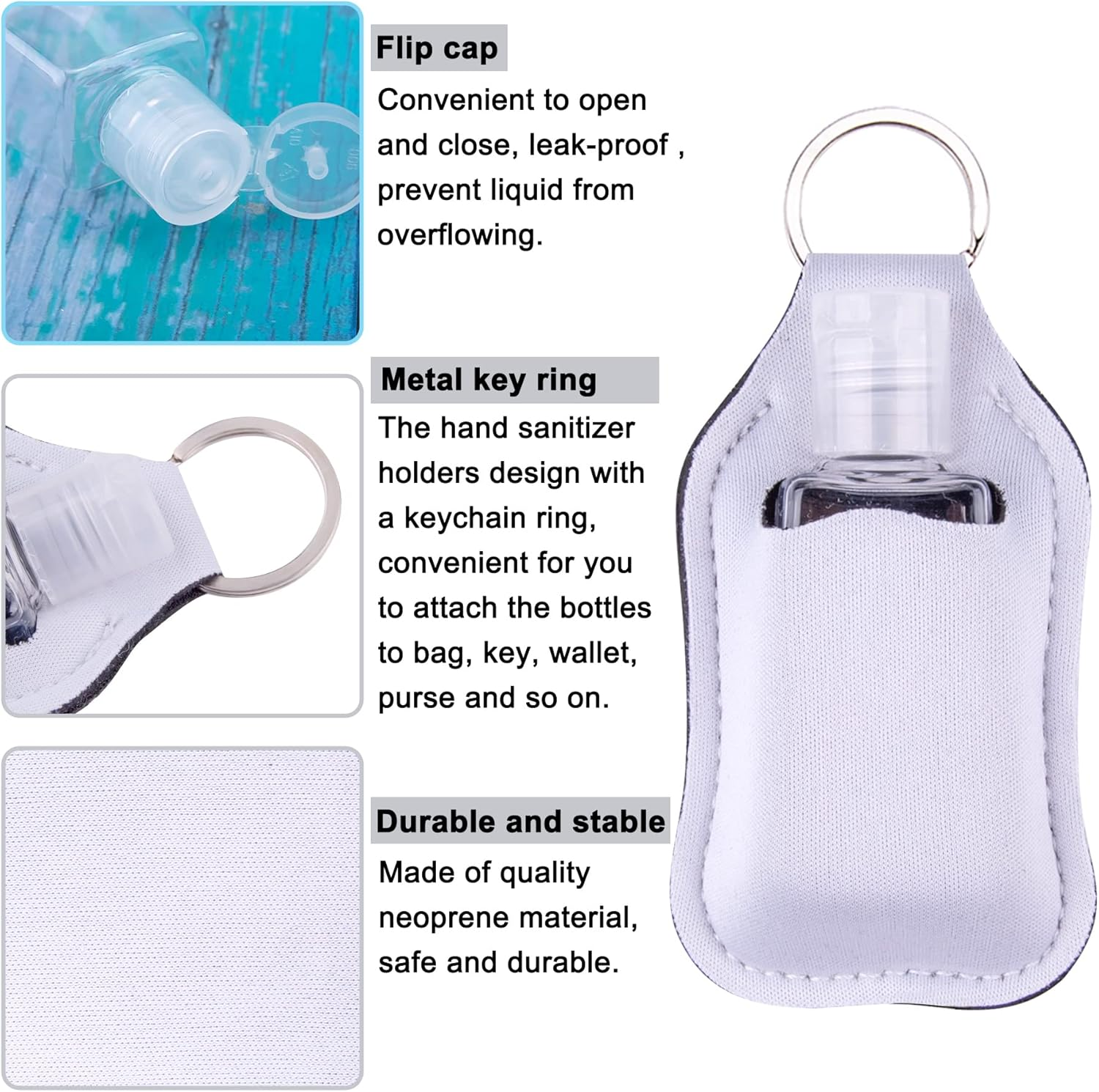 Duufin 60 Pieces Empty Travel Size Hand Sanitizer Bottles with Keychain Set Including 30 Pieces Clear Refillable Bottles and 30 Pieces Hand Sanitizer Holder Keychain for Backpack and Purse image number 4