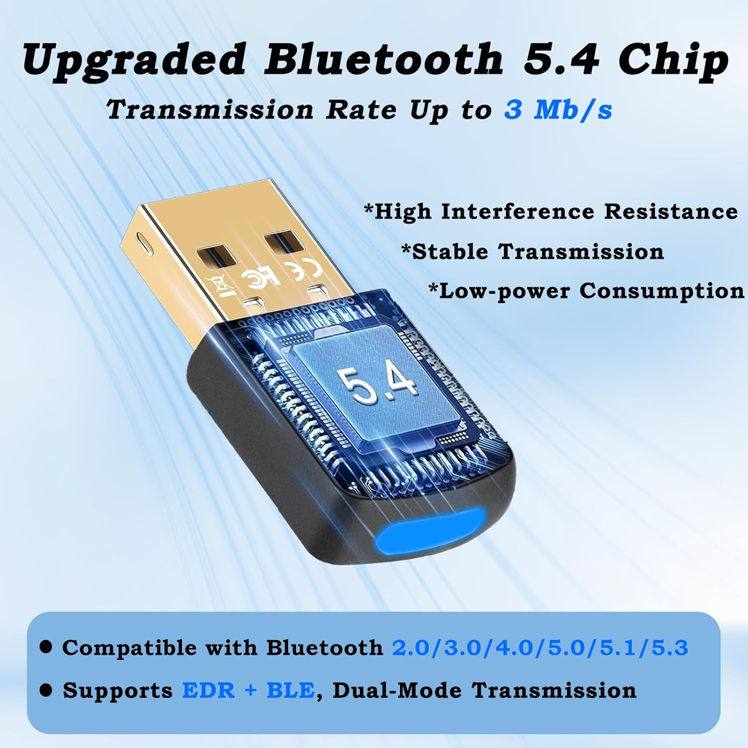 USB Bluetooth Adapter for PC Bluetooth Dongle 5.4 Bluetooth USB Transfer Receive for Headphone Speaker Keyboard Mice Printer Phone Tablet for Windows 11/10/8.1/7, Long Range 20M/Fast Speed/Plug & Play image number 5