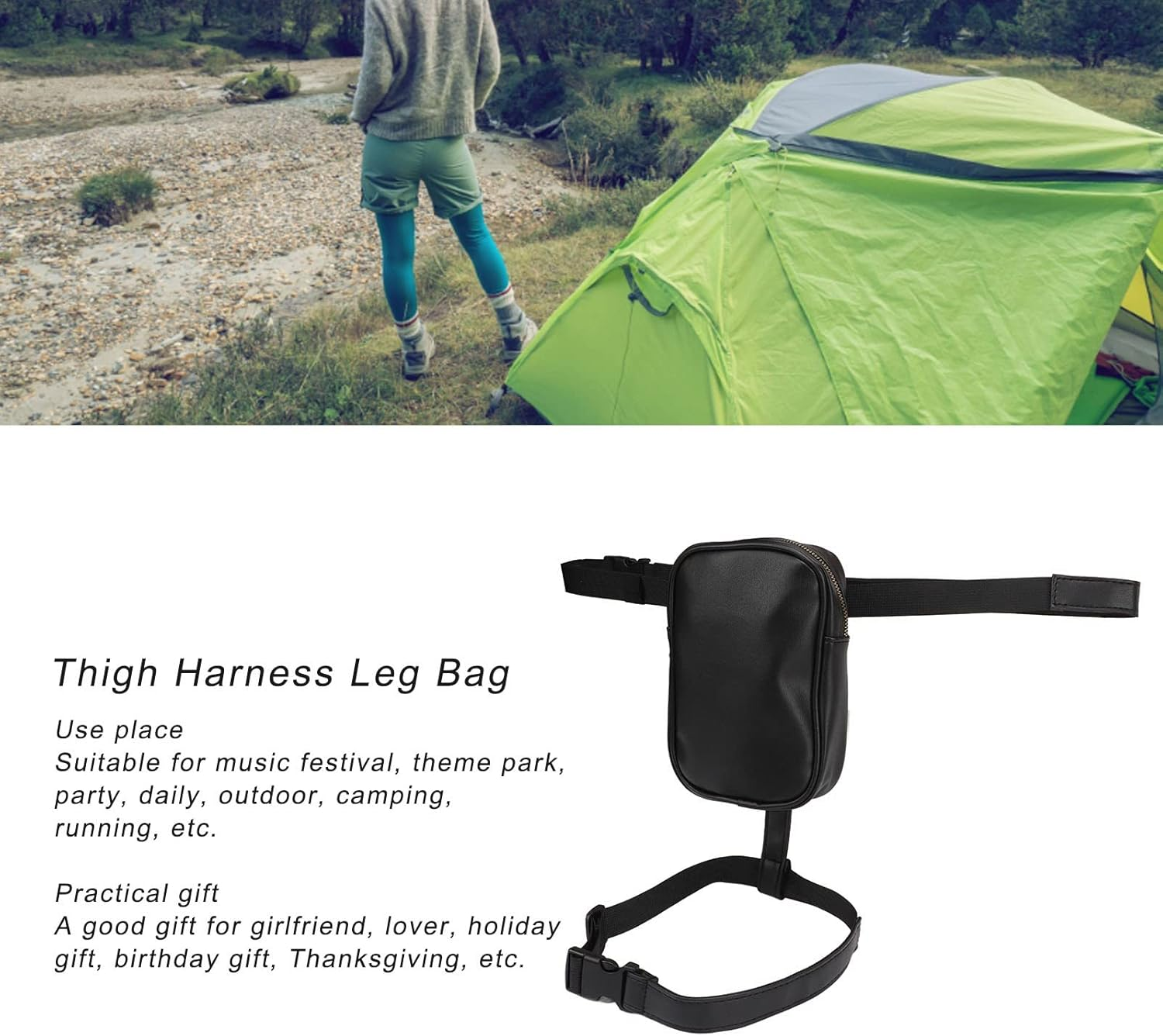 Thigh Harness Leg Bag, Large Capacity Waterproof Wear Resistance Stable PU Leather Leg Purse for Women for Outdoor image number 1