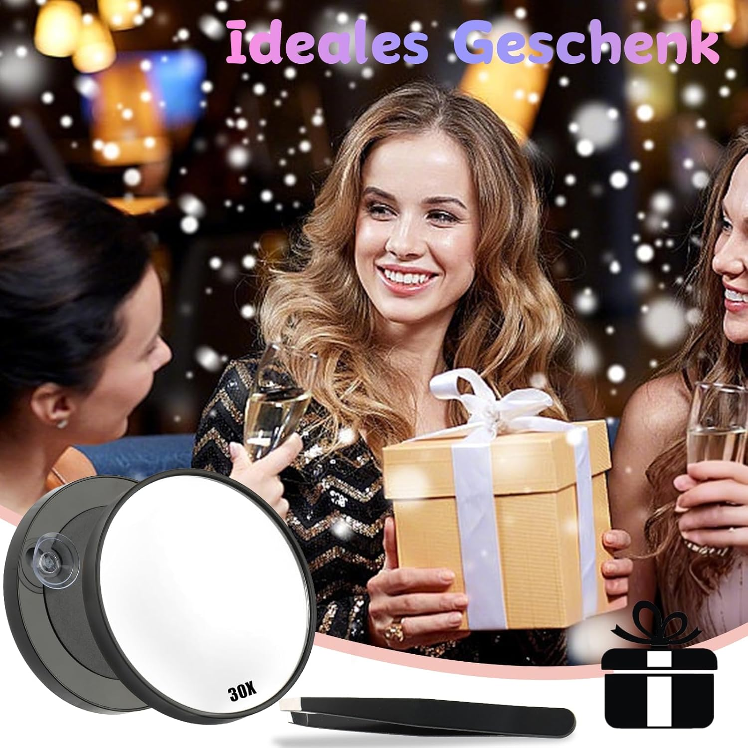 Deepton 30 X Magnifying Mirrors, 8.8 Cm with Suction Cup and Tweezers Set, Cosmetic Mirror with Magnification, Makeup Mirror for Makeup (30X/8.8 Cm) image number 1