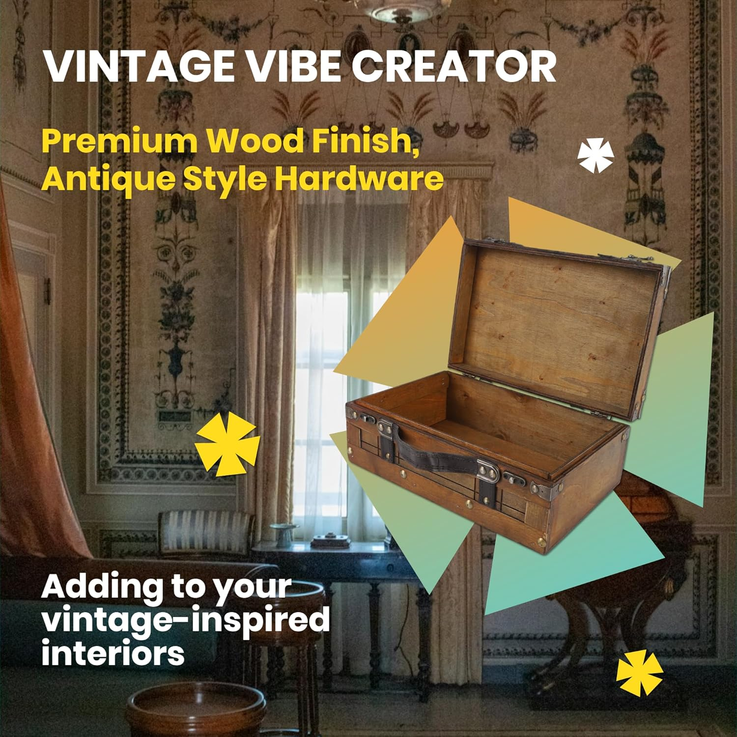 Wooden Chest Portable Vintage Distressed Multifunctional Wood Storage Trunk Handbag for Clothes Toys Photo Prop image number 6