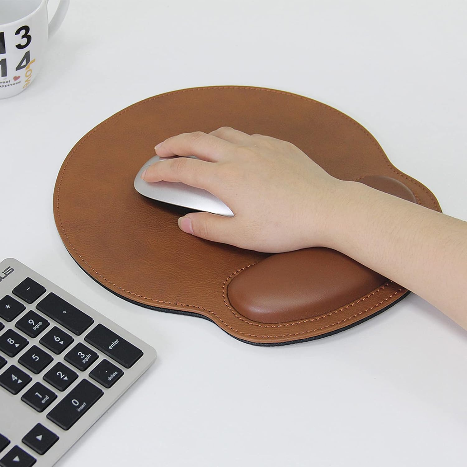 Eyscar Leather Mouse Pad Wrist Support Ergonomic Memory Foam - Lightweight Rest Nonslip Mousepad for Office,Gaming,Computer, Laptop & Mac,At Home or Work (Coffee) - Dandelion image number 3