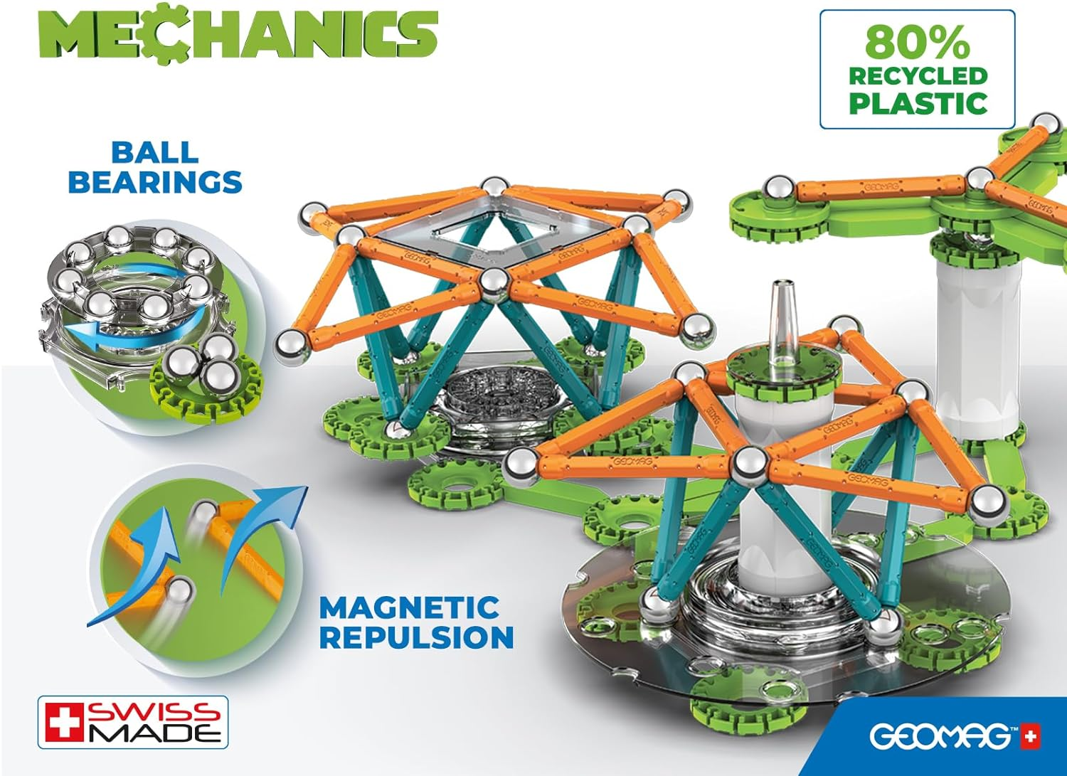 Geomag - Mechanics Motion Magnetic Gears - Educational and Creative Game for Children - Magnetic Building Blocks, Recycled Plastic - Set of 160 Pieces, Multi-Coloured, 768