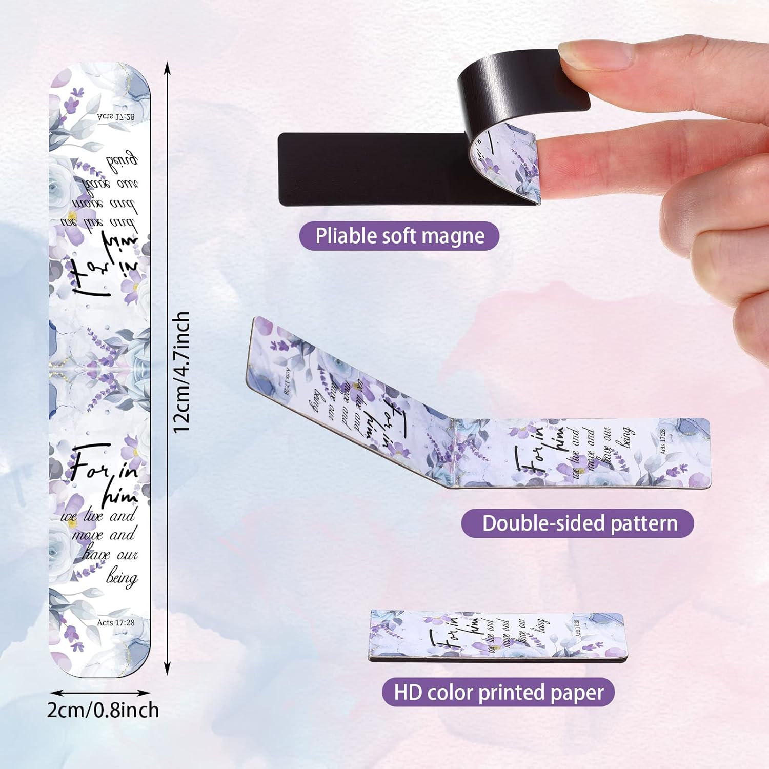 Zonon 48 Pcs Bible Verse Magnetic Bookmarks, Inspirational Scripture Christian Book Markers Religious Motivational Encouragement Flower Page Clips Presents for School Supplies(Stylish Style) image number 2