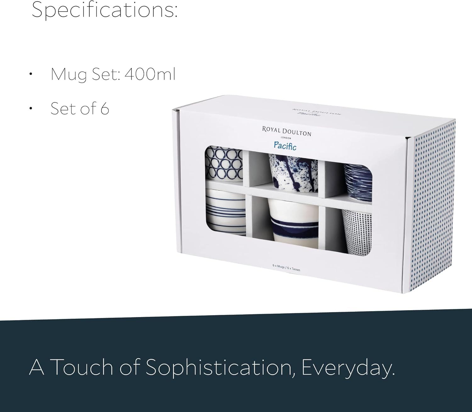 Royal Doulton Pacific Collection 6-Pieces Mugs Set, 260 Ml Capacity image number 4