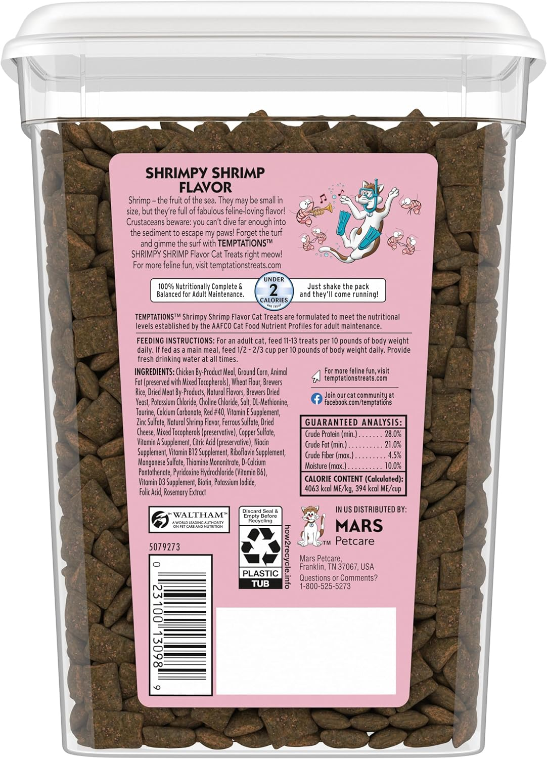 TEMPTATIONS Cat Treats Shrimpy Shrimp Flavor, 16 Oz. Tub image number 3